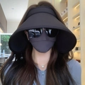Women's black open top sun hat with full protective face mask for outdoor cycling - Wrap-around Sun Shield / Black