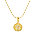 18K gold-plated titanium steel snake chain necklace featuring a white shell letter V pendant - Letter V(S-P005-V)