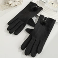 Elegant black thermal gloves for women with faux suede finish and plush pom-pom trim - One Size / Women's Pom Pom Black