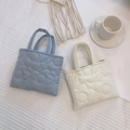 Mini borse tote trapuntate a fiori in blu-grigio e bianco crema per l'uso quotidiano - Bianco