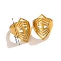 Adjustable golden stainless steel ring featuring eye-shaped cutout design, 24mm height - Gold-Geometric Eye Shield