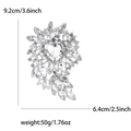 Silver alloy heart crystal brooch with marquise stones and precise dimensions info - Silver / White Zirconia