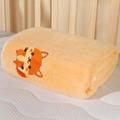 Soft thick coral fleece baby towel in orange with cartoon fox embroidery - 110*105cm / Upgraded Yellow Fox