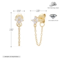 Detailed view of sterling silver flower earrings with zircon fringe and dimensions - 925 Silver / 925 Silver Yellow Gold Plated