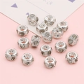 Silver-plated wheel spacer beads with grey rhinestones for DIY jewelry making - Copper Rhinestone Rondelle / 10mm Rhinestone Ring / 5pcs Pack / Silver