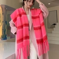 Bufanda de moda de imitación de cachemira con rayas rosas y rojas con flecos de invierno - 55s Rosa Rojo de Rayas