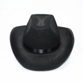 Classic black western cowboy hat with wide brim and decorative satin band on white background - Black
