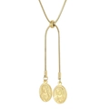 Golden titanium steel snake chain necklace with oval Madonna relief pendant and slide buckle - Gold Color (KN202598-Z)
