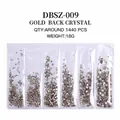 Flatback gold crystal rhinestones in 6 mixed sizes with round golden base for nail art - Mixed Sizes SS4-SS16 Around 1440 Pieces / Gold / White Zirconia