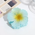 Blue and yellow gradient floral hair claw clip in matte finish on white background - Blue