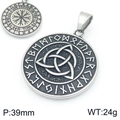 Ciondolo bussola vichinga e Triquetra in acciaio antico, diametro 39mm e peso di 24g - Ciondolo Nodo Celtico Bussola Vichinga Color Acciaio (KP117366)