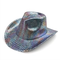 Detail of holographic iridescent snakeskin texture on a metallic western cowboy party hat - M (58cm) / Black