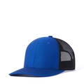 Blue and black contrast mesh trucker hat with curved brim and breathable back - Adjustable / Royal + Black Mesh
