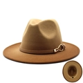 Klassischer Fedora-Wollhut in Camel mit Lederband und Gold-Schnalle auf Weiß - M (56-58cm) / Khaki-Verlauf
