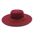 Burgundy wool felt wide brim fedora hat with brown leather band and metal buckle accent - M (56-58cm) / Burgundy