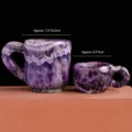 Natural purple amethyst stone mug set in two sizes with raw crystal texture and handles - Amethyst Set / Straight Cup + Small Mug With Handle + Gift Box