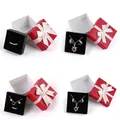 Rote Schmuck-Geschenkboxen mit Schleife in vier Größen und schwarzer Schaumstoffeinlage - 5x5x3.5cm / Rot / Weißes Band