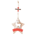 Christmas wooden star ornament with white reindeer and red Merry Christmas ribbon - Star Reindeer