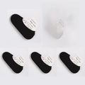 Five pairs of breathable black invisible low-cut mesh socks for women on white cards - Magic Socks / Black