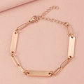 Detail of rose gold paperclip chain bracelet with a blank bar and adjustable lobster clasp - 3 Bars / Rose Gold