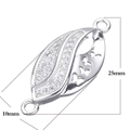 Silver leaf-shaped connector with CZ stones and butterfly cutout, 25x10mm size - Silver Hollow Butterfly Leaf Shape (L0247-B)