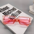 Lunettes de soleil rectangulaires avec monture et verres rose transparent style rétro - Rose Transparent