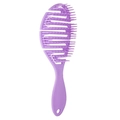 Close-up of a purple hollow-out massage hairbrush for wet and dry hair detangling - Purple