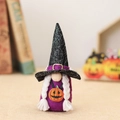 Gnomo di Halloween viola con cappello da stregone nero e decorazione a zucca - Stile femminile viola (cappello con fibbia e decorazione a zucca)