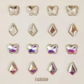 Sparkling butterfly and diamond-shaped rhinestone earring stickers in iridescent and silver - EGS008-Butterfly/Rhombus AB