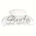 White acetate Bride hair claw clip with mermaid luster and silver rhinestones for wedding - BRIDE / White