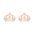 Rose gold crown and cross stud earrings with elegant vintage design on white background - Crown Cross / Rose Gold