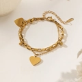 Elegante dubbellaagse armband van 18K verguld roestvrij staal met hartvormige hangers - Dubbellaags Hart Enkelbandje / Goud