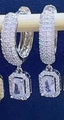 Silver square hoop earrings with micro-paved pink stones and full diamond accents - Silver White Rhinestone