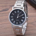 Silver stainless steel quartz watch with black dial and white Roman numerals - Type D Black Dial