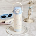 Creamy white cartoon puppy thermos with blue lid and portable handle for students - 500ml / Blue Star Dog