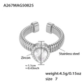 Elastic spiral stainless steel ring with pear-cut colorful zircon and pavé halo setting - Steel Teardrop Zircon (A267)
