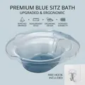 Water blue sitz bath basin with wide ergonomic seat and drainage cutout for easy use - Gen 2 Classic with Hook / Blue