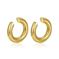 Polished 18K gold stainless steel round hoop clip-on earrings for non-pierced ears - Gold