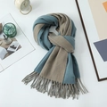 Blue and brown double-sided cashmere scarf with elegant fringe detail for winter warmth - 200*68CM / Gray Blue