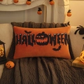 Orange rectangular Halloween pillow cover with embroidered pumpkin and bat patterns - Rectangle (Cover Only) / Pumpkin (Orange)