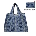 Blue elephant print foldable Oxford cloth shopping bag showing folded compact state - Blue Ethnic Elephant