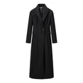 Classic black slim fit long coat for women featuring a lapel collar and single button closure - S / Black