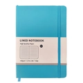 Cuaderno A5 azul brillante de cuero con banda elástica, papel rayado 100gsm 160 pág - Azul pavo real (Rayado)
