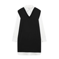 Platliggende mini-jurk van popeline met lange mouwen en patchwork voor dames zwart-wit - XS / Zwart-wit Patchwork