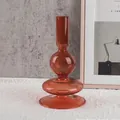 Amber geometric borosilicate glass candle holder with layered spheres for desk decor - Brown