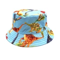 Close-up of sky blue kids bucket hat with vibrant dinosaur print and durable cotton fabric - 52cm-54cm / Sky Blue