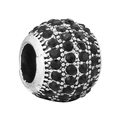 Silver bead charm with black rhinestones for DIY bracelets and necklaces - Black Crystal Round Bead
