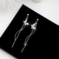 Sparkling crystal butterfly tassel earrings with S-shaped long silver chains for women - Butterfly Wave Tassel (E2799) / Silver