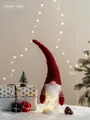 Gnomo di Natale lavorato a maglia rosso e bianco da 50 cm con base luminosa decorativa - 50x14cm / Gnomo Babbo Natale con Cappello Bordeaux