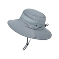 Dark grey outdoor sun hat with wide brim and breathable mesh panels for fishing - Gray